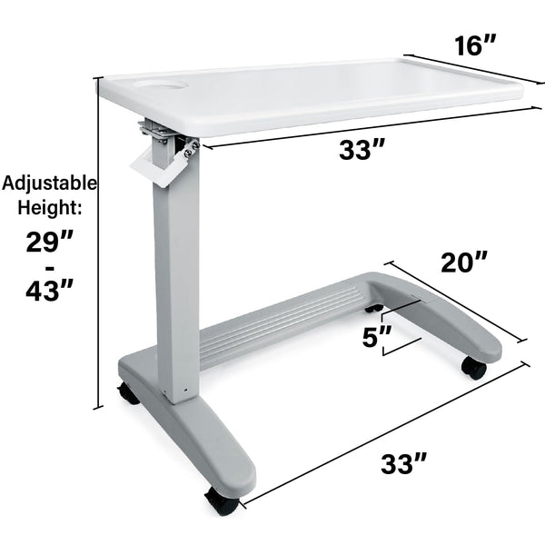 Pneumatic Adjustable Overbed Table with Wheels