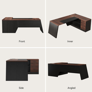 L-Shaped Executive Desk 78-Inch with Power Outlet & File Cabinet
