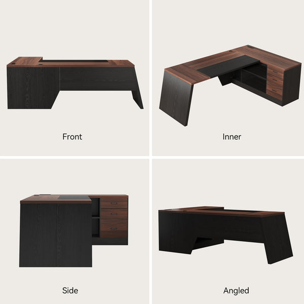 L-Shaped Executive Desk 78-Inch with Power Outlet & File Cabinet