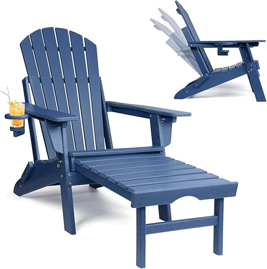 Adjustable Folding Adirondack Chair with Ottoman & Cup Holder
