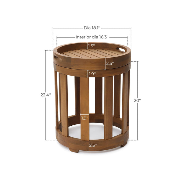 Acacia Wood Outdoor Side Table with Removable Tray Top & Slatted Design