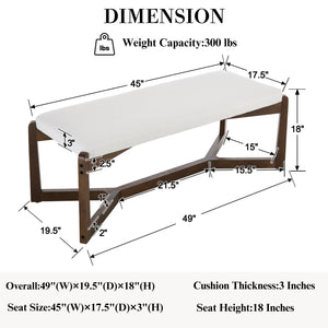 Mid-Century Modern Upholstered Bench with X-Shape Wood Base
