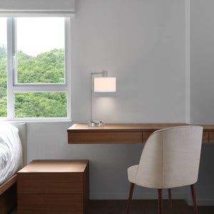 Bedside Table Lamp with USB Charging Port and Fabric Shade
