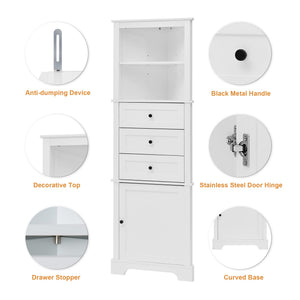 69" Tall Corner Cabinet with Adjustable Shelves and Drawers