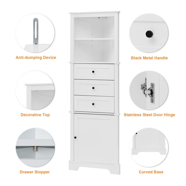 69" Tall Corner Cabinet with Adjustable Shelves and Drawers
