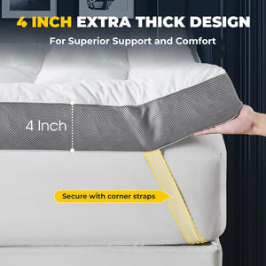 4 Inch Cooling Cotton Mattress Topper with Memory Foam