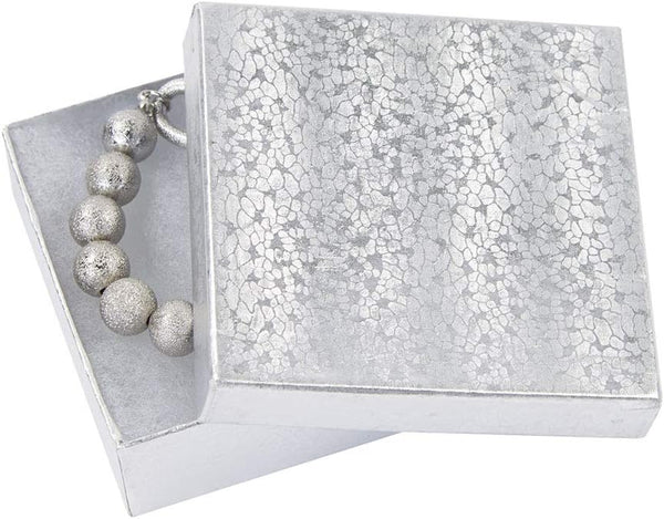 Cotton Filled Embossed Jewelry Boxes with Lids — Case of 100, 3.5" x 3.5" x 1"