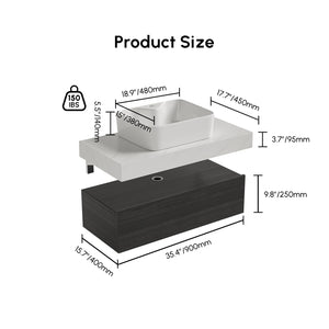 35" Floating Bathroom Vanity with Sintered Stone Countertop & Ceramic Sink