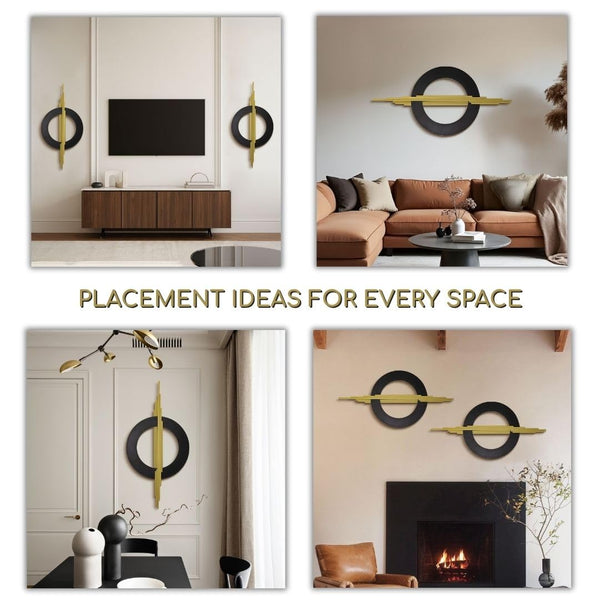 3D Geometric Metal Wall Art Black Gold