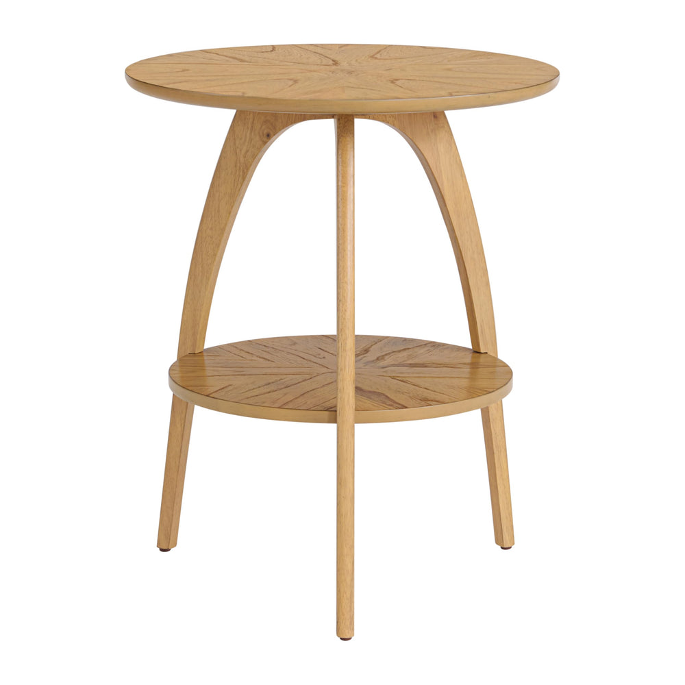 Round Wood End Table with Lower Shelf