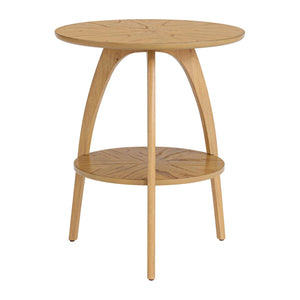 Round Wood End Table with Lower Shelf