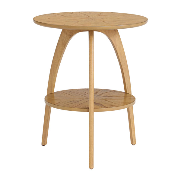 Round Wood End Table with Lower Shelf