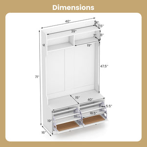 4-in-1 Hall Tree with Bench & Shoe Storage