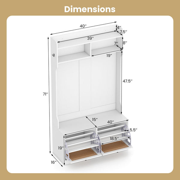 4-in-1 Hall Tree with Bench & Shoe Storage