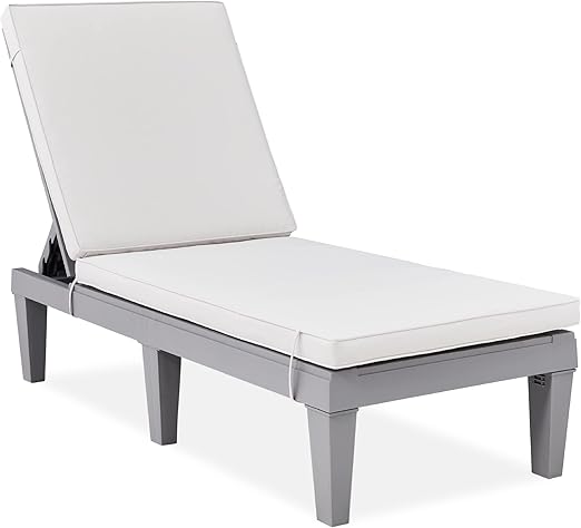 Outdoor Patio Chaise Lounge Chair with Adjustable Backrest & Cushion