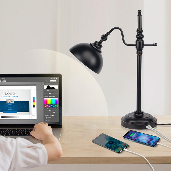 Industrial Desk Lamp 2 Pack with USB Charging Ports