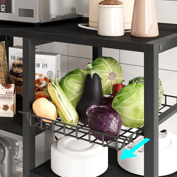 5-Tier Baker's Rack with Wire Basket & Built-In Power Outlets