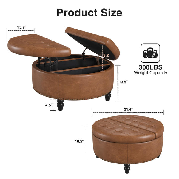 Round Storage Ottoman with Lift Top