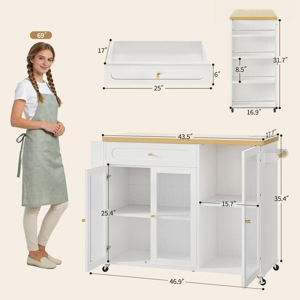 Rolling Kitchen Island with Power Outlet & Storage