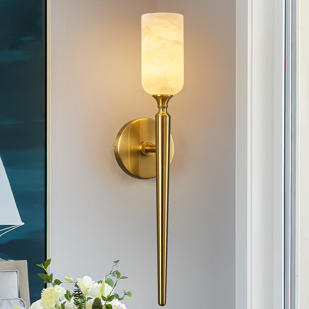 Alabaster Wall Sconce with Gold Bracket