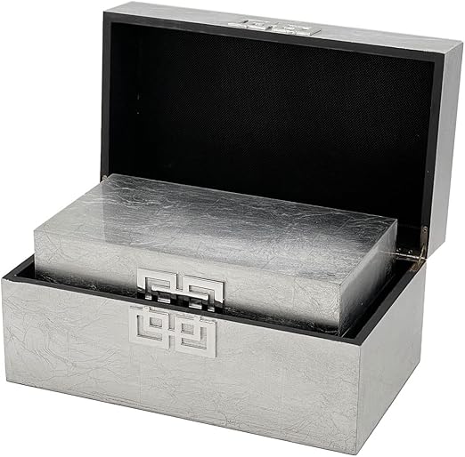 Decorative Wooden Storage Box Set with Hinged Lid — Set of 2