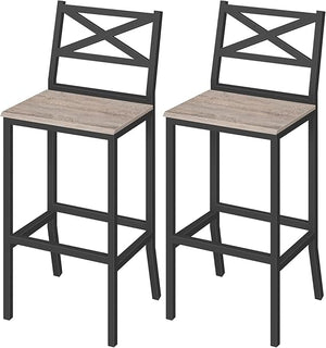 Bar Stools Set of 2 with Backrest and Footrest, 26-Inch Counter Height