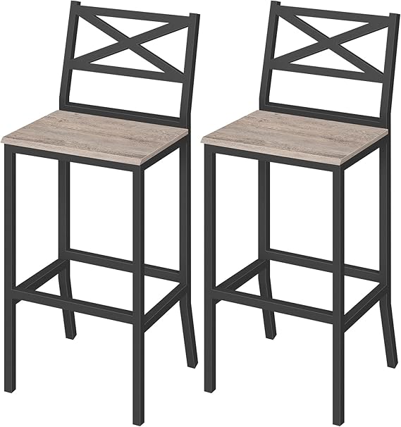 Bar Stools Set of 2 with Backrest and Footrest, 26-Inch Counter Height