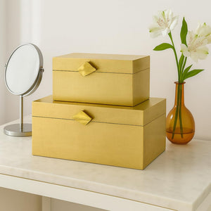 Decorative Wooden Storage Boxes with Gold Accent – Set of 2