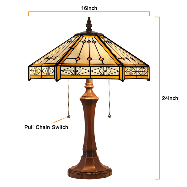 Capulina Tiffany Lamp Stained Glass Table Lamp 2-Light 16x16x24 Inches Cream Hexagon Tiffany Style Reading Desk Lamp Decor for Home Office Bedroom Living Room