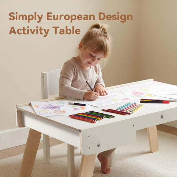 3-in-1 Wooden Kids Activity Table with Building Board & Storage
