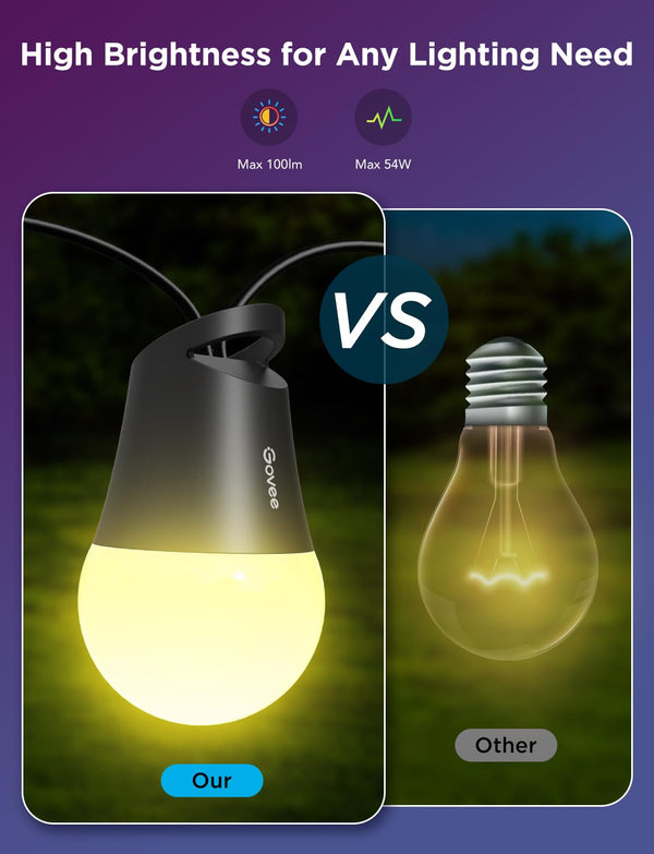 Smart Outdoor String Lights RGBICW LED Bulbs – App & Voice Control