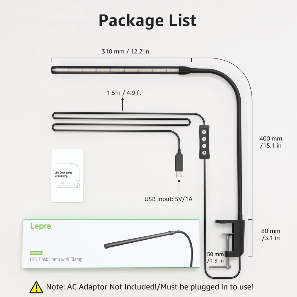 Clip-On LED Desk Lamp with Gooseneck & USB Power