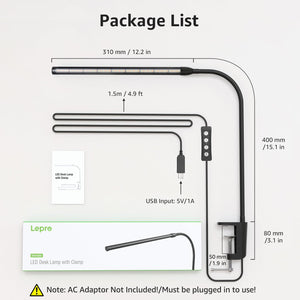 Clip-On LED Desk Lamp with Gooseneck & USB Power