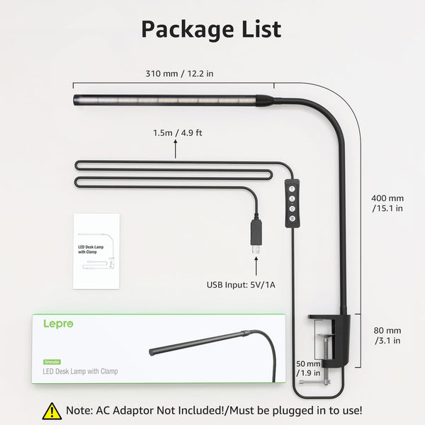 Clip-On LED Desk Lamp with Gooseneck & USB Power