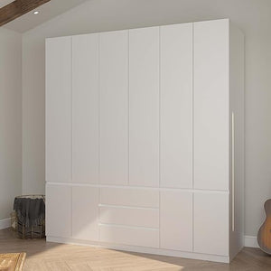 4-Door Armoire Wardrobe Closet with Drawers & Hanging Rod
