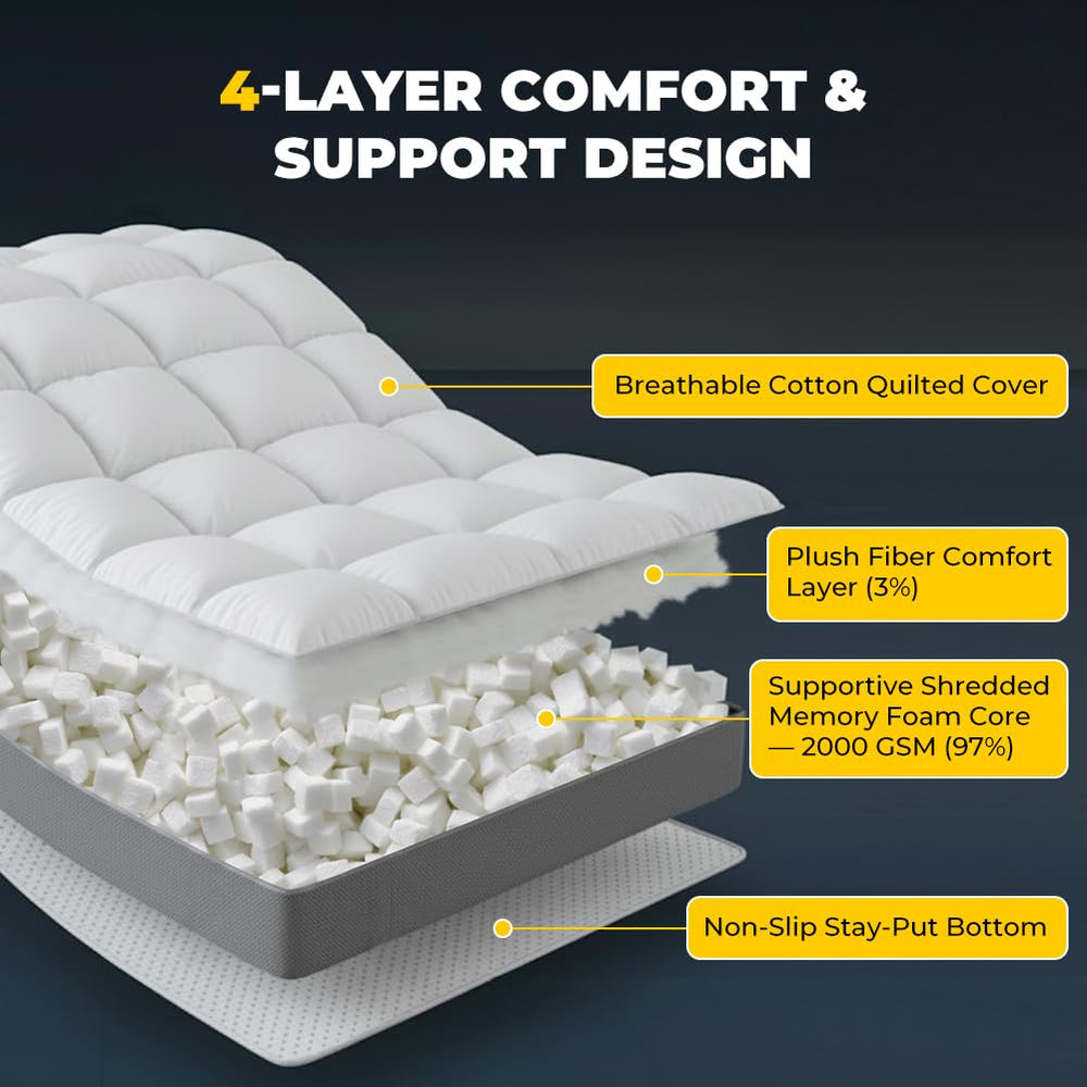 4 Inch Cooling Cotton Mattress Topper with Memory Foam