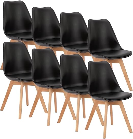 Modern Dining Chairs with Wood Legs & PU Leather Cushion