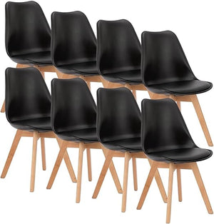 Modern Dining Chairs with Wood Legs & PU Leather Cushion