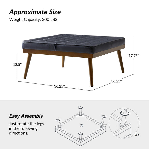 Genuine Leather Square Tufted Ottoman Coffee Table