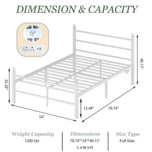 Full Size Bed Frame with LED Lights & Charging Station