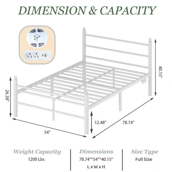 Full Size Bed Frame with LED Lights & Charging Station