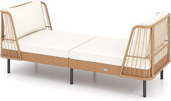 Outdoor PE Rattan Daybed Loveseat with Cushions & Metal Legs