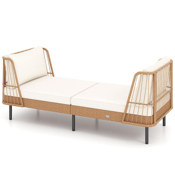 Outdoor PE Rattan Daybed Loveseat with Cushions & Metal Legs