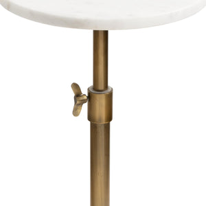 Adjustable Height Marble Pedestal Drink Table — Antique Brass