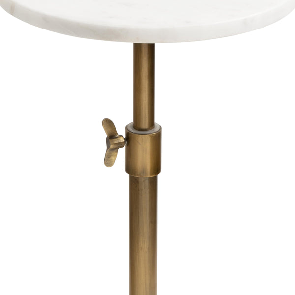Adjustable Height Marble Pedestal Drink Table — Antique Brass