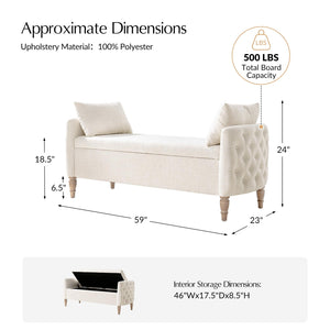 59" Storage Bench with Flip-Top & Throw Pillows