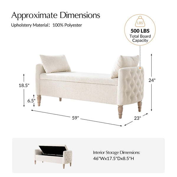 59" Storage Bench with Flip-Top & Throw Pillows
