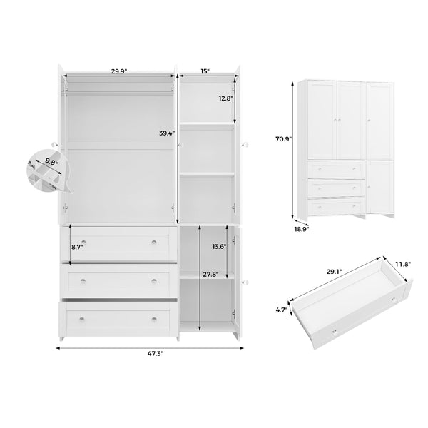 Armoire Wardrobe Closet with Mirror & Drawers – 71" 4-Door Bedroom Storage Cabinet