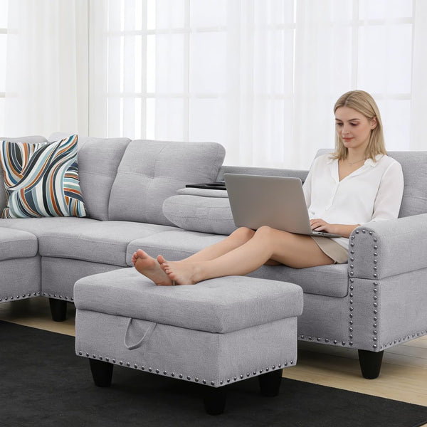 Linen Storage Ottoman Bench with Rivet Detail