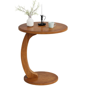 C-Shaped Round End Table — Brown
